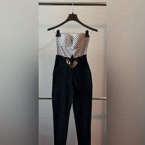 Material Girl Black Jumpsuit with Striped Bodice